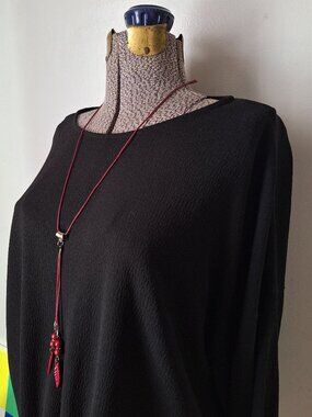 Boho Red Feather Beaded Cotton Twine Silver Toned Necklace